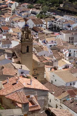 an aerial view of a city with roofs at Hostal El Pozo in Chulilla