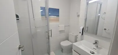 a bathroom with a shower and a toilet and a sink at A123 ViviendaTuristicaValencia Grandes Grupos in Valencia