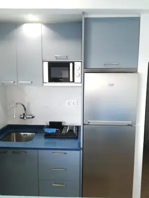 a kitchen with a refrigerator and a microwave at apartamento junto al mar in Cullera