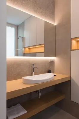 a bathroom with a sink and a mirror at FLORIT FLATS - Chic and Central in a lively but quiet area All walking distance in Valencia