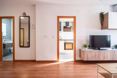 a living room with a tv and a mirror at Flats Burjasot in Valencia