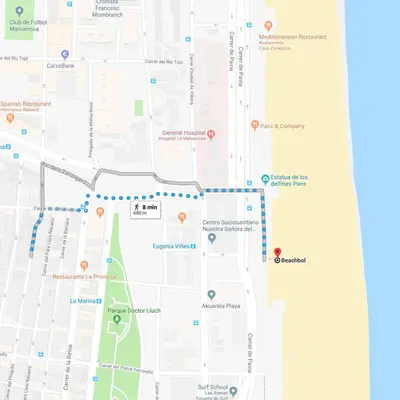 a map of the city ofcester with attractions at Casa Quintero Valencia Playa Cabañal in Valencia