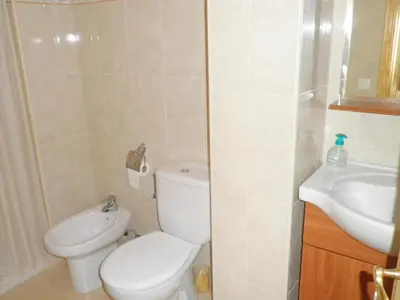 a small bathroom with a toilet and a sink at Apartamentos rurales Benafer in Benafer
