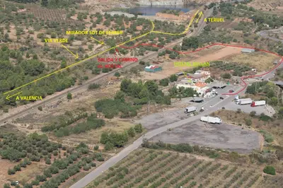 an aerial view of the intersection of a highway and a road with aractor at Hostal Millán in Segorbe