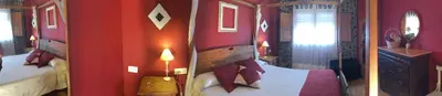 two pictures of a bedroom with a bed and a mirror at Alto Palancia Calle Progreso 25 Sot de Ferrer in Sot de Ferrer