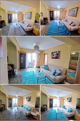 two pictures of a living room with a pool at Full equipped and comfortable apartment with WiFi in Valencia