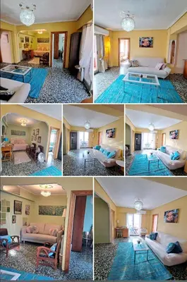 a collage of photos of a living room and a pool at Full equipped and comfortable apartment with WiFi in Valencia