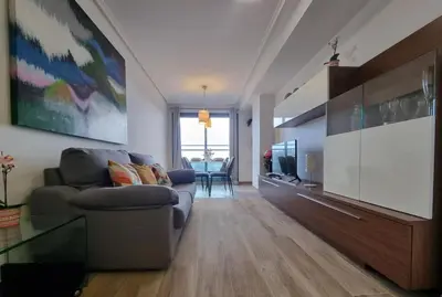 a living room with a couch and a flat screen tv at Apto en Ciudad de las Ciencias y cerca playa in Valencia