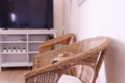two wicker chairs in a living room with a television at Apartamentos Dormavalencia in Valencia