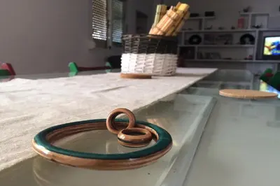 a ring is sitting on top of a table at Rio Turia Skatehouse in Valencia
