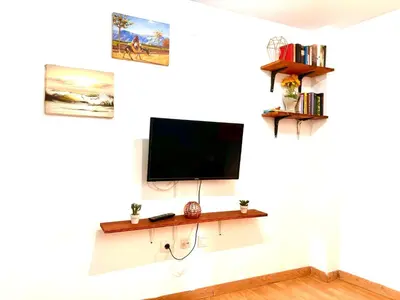 a living room with a flat screen tv on a wall at Catedral Apartments in Valencia