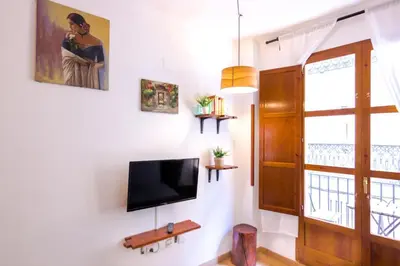a living room with a tv and a window at Catedral Apartments in Valencia