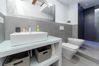 a bathroom with a white sink and a toilet at FLORIT FLATS - CATHEDRAL LUXURY TERRACE FLAT 2BR 2BA AC Wifi in Valencia