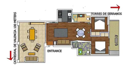 a floor plan of a house at FLORIT FLATS - CENTER 2BR 2BA ATTIC TERRACE VIEW WIFi AC in Valencia