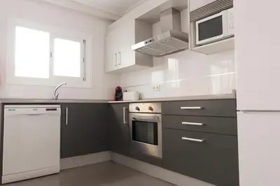 a kitchen with gray and white appliances and a sink at Vacaciones en Valencia in Burjasot
