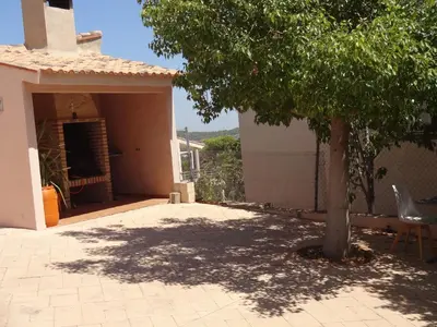 a tree in front of a house with a building at LAS PALOMAS, appartement 3 chambres avec piscine in Turís