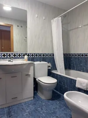a bathroom with a toilet and a sink and a tub at NEW! Apartamento Ciudad de las Artes in Valencia