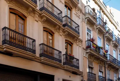 a facade of a building with balconies and windows at LUXURIOUS & ALLURING HOME IN HISTORIC TOWN (VALENCIA) in Valencia