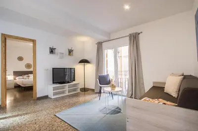 a living room with a bed and a television at Apartamentos Carmen in Valencia