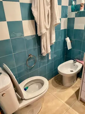 a bathroom with a toilet and a sink at Urbanización Mar de Canet, 2 dormitorios con piscina comunitaria, garaje y wifi in Canet de Berenguer