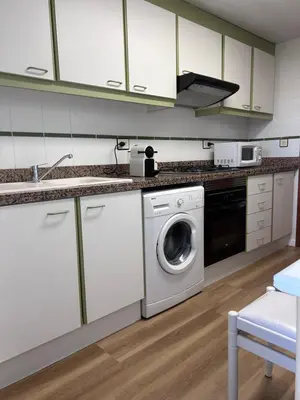 a kitchen with a washing machine and a sink at Lovely 3-Bedroom Apartment 15 Minutes from Beach in Valencia
