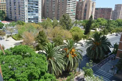 an aerial view of a city with palm trees and buildings at Apartemento grupo amigo o familias : blasco ibanez C in Valencia