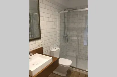 a bathroom with a sink and a toilet and a shower at Fantástico Loft en centro ciudad planta baja in Valencia