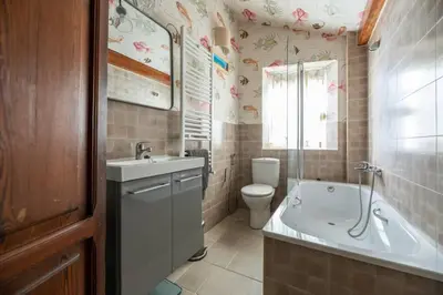 a bathroom with a tub and a sink and a toilet at Boutique House Alzira in Alzira