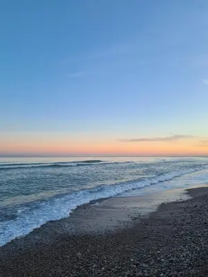 a beach with the ocean and the shoreline at Casa Coqueta in Almarda