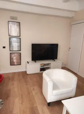 a living room with a white couch and a flat screen tv at APARTAMENTOS En Plom in Valencia