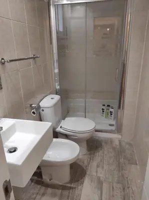 a bathroom with a toilet and a sink and a shower at APARTAMENTOS En Plom in Valencia
