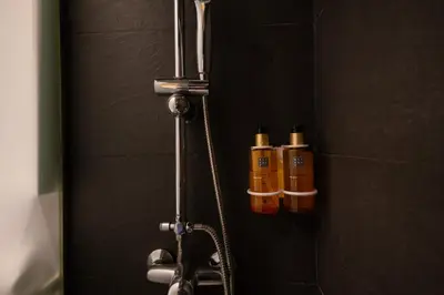a shower with two shampoo bottles on the wall at FLORIT FLATS - The Soho in Ruzafa in Valencia