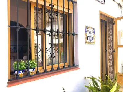 a window with some plants on it at Casa El Cielo, in the heart of Old Town in Chulilla