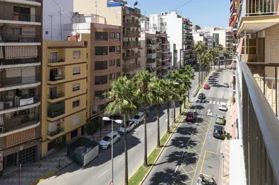 a street in a city with palm trees and buildings at Solimar, 5-24 in Cullera