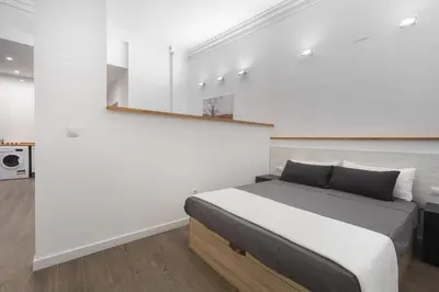 a bedroom with a bed with a mirror on the wall at Exclusivos Lofts en Plaza del Ayuntamiento in Valencia