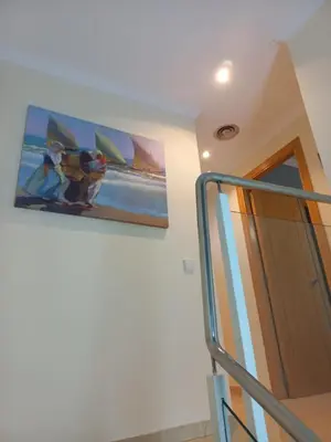 a painting hanging on a wall next to an elevator at Casa MUNDOVALENCIA in Valencia