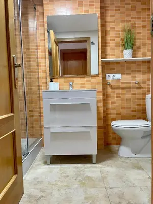 a bathroom with a sink and a toilet at UIM Mediterraneo PB Felipe 1 Wifi in Puerto de Sagunto