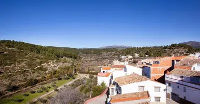 an aerial view of a town with buildings at Casa rural Torre Buena Vista a 40 minutos de Valencia con gran jacuzzi y vistas maravillosass in Benafer