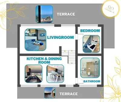 a floor plan of a living room and dining room at Colina del Sol Cullera - Villa Sol in Cullera