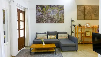 a living room with a couch and a coffee table at Acogedor piso en el corazon del Casco Historico in Valencia