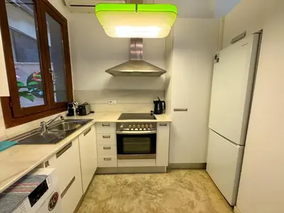 a small kitchen with a sink and a refrigerator at Acogedor piso en el corazon del Casco Historico in Valencia
