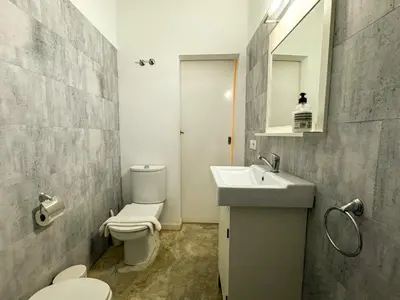 a bathroom with a toilet and a sink and a mirror at Acogedor piso en el corazon del Casco Historico in Valencia