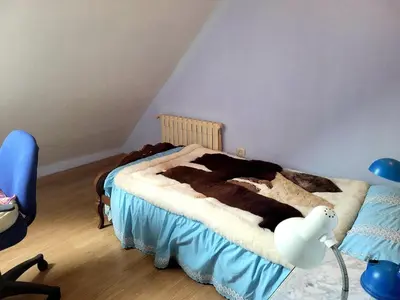 a bedroom with a bed and a blue chair at Palau 2 in Valencia