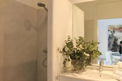 a bathroom with a sink and a vase of flowers at Apartamento Reina Catedral in Valencia