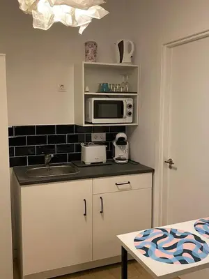 a kitchen with a sink and a microwave at COOL LOFTS center valencia in Valencia