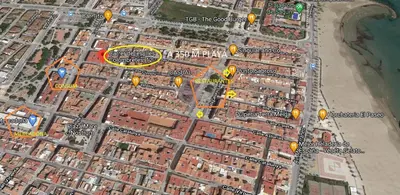 a map of a city with buildings and a beach at UIM Mediterraneo PB Columbretes 12 Wifi in Puerto de Sagunto