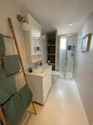 a bathroom with a sink and a toilet and a shower at La casita de Jimena in Valencia