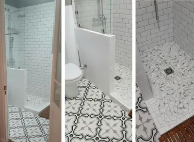 two pictures of a bathroom with a toilet and a tile floor at Classic City Apartment in Valencia