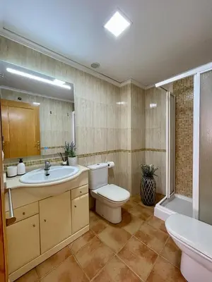a bathroom with a toilet and a sink and a shower at UIM Mediterraneo PB Plomo 2 Wifi in Puerto de Sagunto