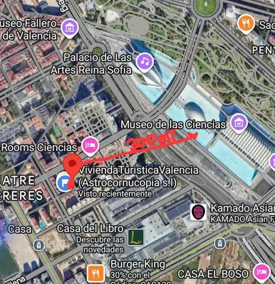 a map of the city of valencia with pink arrows at A7 ViviendaTuristicaValencia Arte in Valencia